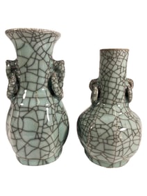2 Chinese Crackle Celadon Vases