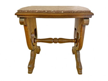 Antique Eagle Carved Wood & Marble Side Table