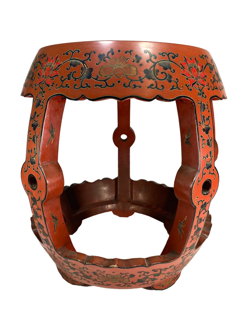 Vintage Chinese Red Lacquer Barrel Stool (1 of 5)