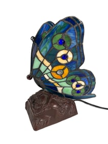 Small Butterfly Slag Glass Table Lamp