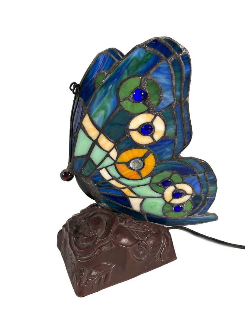 Small Butterfly Slag Glass Table Lamp (1 of 3)