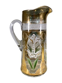 Vintage Moser Style Painted Gilt Glass Jug