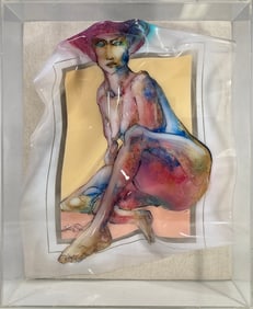 Vintage Painting on Twisted Acrylic Plate, signed