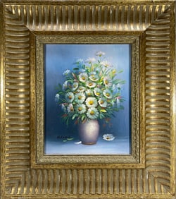 Oil on Canvas Flower Vase Painting, signed