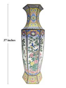 Large Chinese Birds & Flowers Enamel Vase