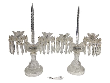 Vintage Pair of Bohemian Crystal Candelabras