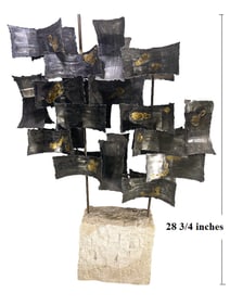 Mid Century Brutalist Metal & Stone Sculpture