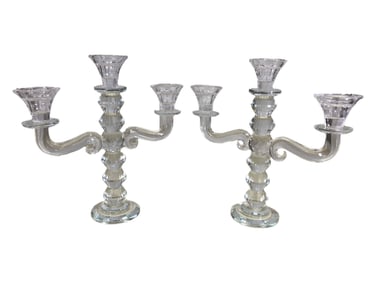 Pair of 3 Candles Glass Candelabras