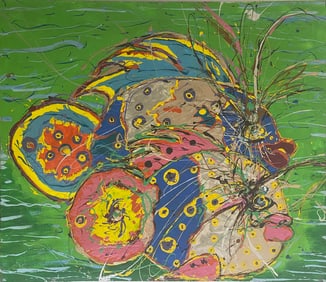 Large Oil on Board Colorful Fishes Painting