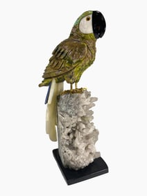 Semi Precious Gemstones & Rock Crystal Parrot Sculpture