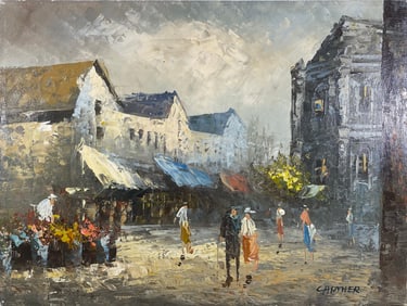 Signed Capther Oil on Canvas Cityscape Painting