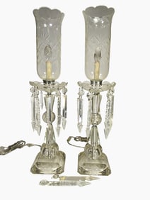 Pair of Crystal Hurricane Glass Lamps