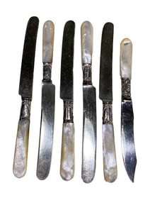 Set of 6 Sterling & Mother of Pearl Knives