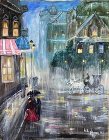 Signed H. H. Powel Oil on Canvas Rain Painting
