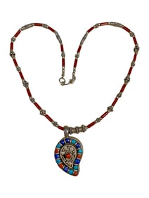 Sterling 925 Turquoise, Lapis & Coral Necklace