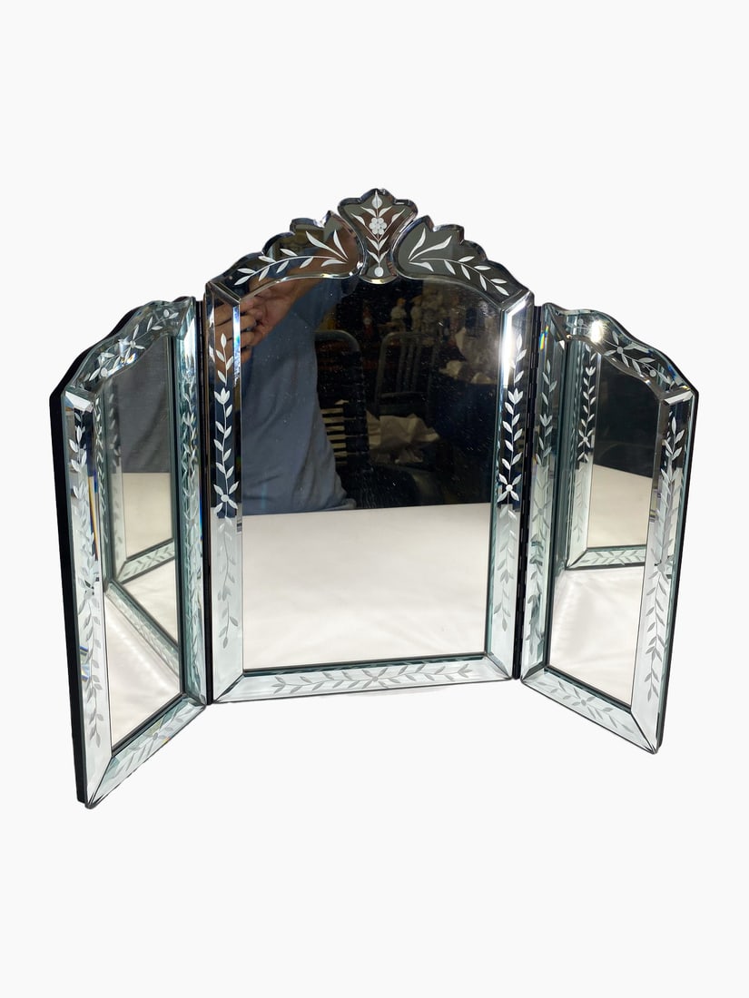 Venetian Style Etched & Beveled Glass Table Mirror (1 of 5)