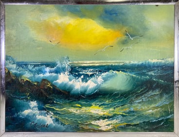 Signed Stevens Oil on Canvas Seascape Painting