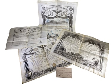 Antique 4 masonic Diplomas from 1834 to 1902