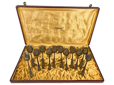Antique Elkington, England Set of 12 Spoons in a Box