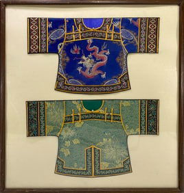 2 Japanese Embroidery on Silk Miniature Shirts