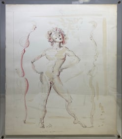 Alberto Ricci Visione Di Bacco Watercolor Painting, 1970