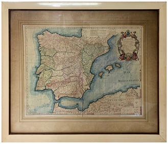 Antique Map of The Kingdom of Spain, 1701 Print