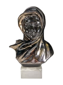 Vintage Silver Overlay Ceramic & Acrilyc Bust