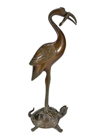 Antique Japanese Bronze Turtle & Heron Sculpture