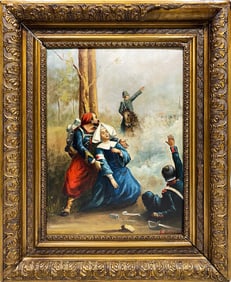 Antique Signed Bouvet Oil on Board Painting
