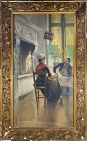 European Art Nouveau Oil on Canvas, signed G. KIESEL