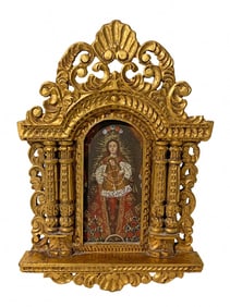 Antique Cuzco School Painting with a Gilt Wood Frame
