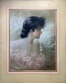Signed VILLET, Paris Woman Pastel Painting