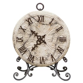 Large Carved Stone & Wrought Iron Clock