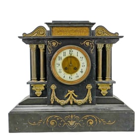19th C French Marti Bronze & Marble Mantel Clock