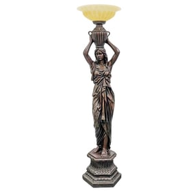 Large Neoclassical Woman Resin & Glass Lamp