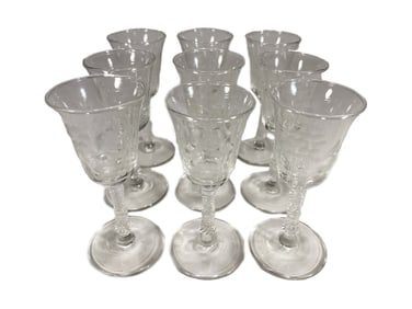 Set of 9 Etched Crystal Wine Glasses