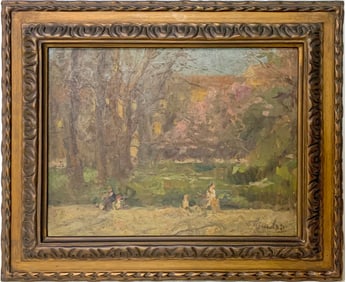 Antique European Oil on Wood Painting, signed