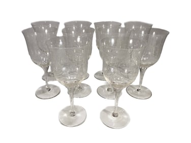 10 Etched Crystal Wine Glasses