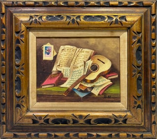 Vintage Oil on Canvas Instruments Painting