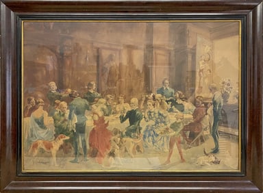 Antique European Watercolor Painting, signed
