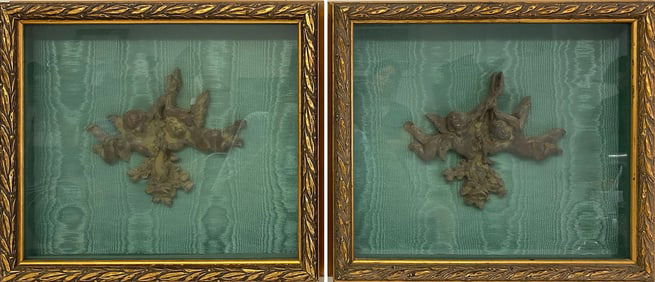 Pair of Cherubs Sculptures Inside a Box Frame