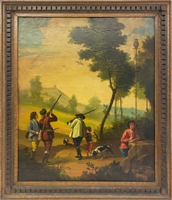 18th/19th C European Hunting Oil on Canvas on Board