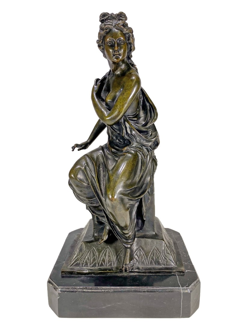 Neoclassical Style Woman Bronze & Marble Sculpture (1 of 6)