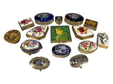 Set of 15 Porcelain, Metal, Enamel Miniature Boxes