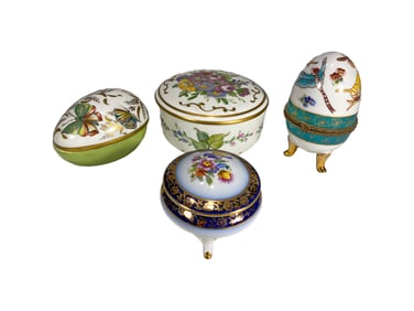 4 Hand Painted German & Chinese Porcelain Boxes