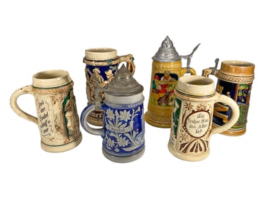6 Vintage German Beer Steins, 1 is a Music Box