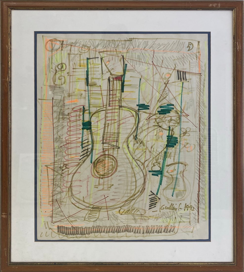 Philip GUSTON Abstract Still Life Guitar Drawing, 1992 (1 of 3)