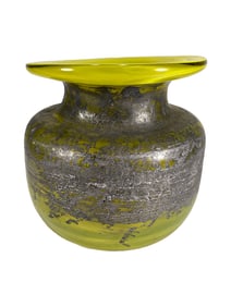 Vintage Lemon Green Glass & Overlay Silver Vase