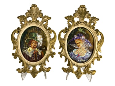 2 Vintage Paintings on Wood & Composition Frame