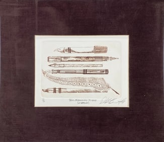 Vintage Pens & Feather Lithograph, signed